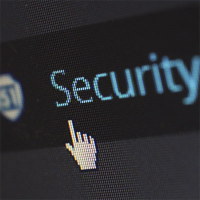 A mouse-cursor clicks a button labeled "Security"