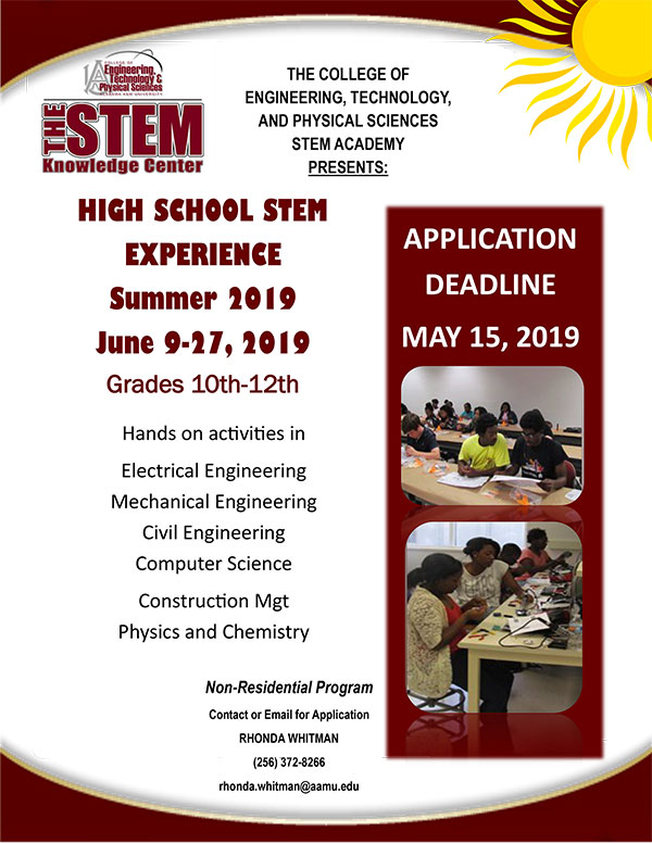 High School STEM Experience flyer - click for readable PDF version of this image