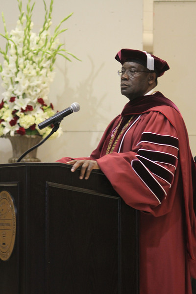 AAMU President Andrew Hugine speaks to a graduating class during Commencement