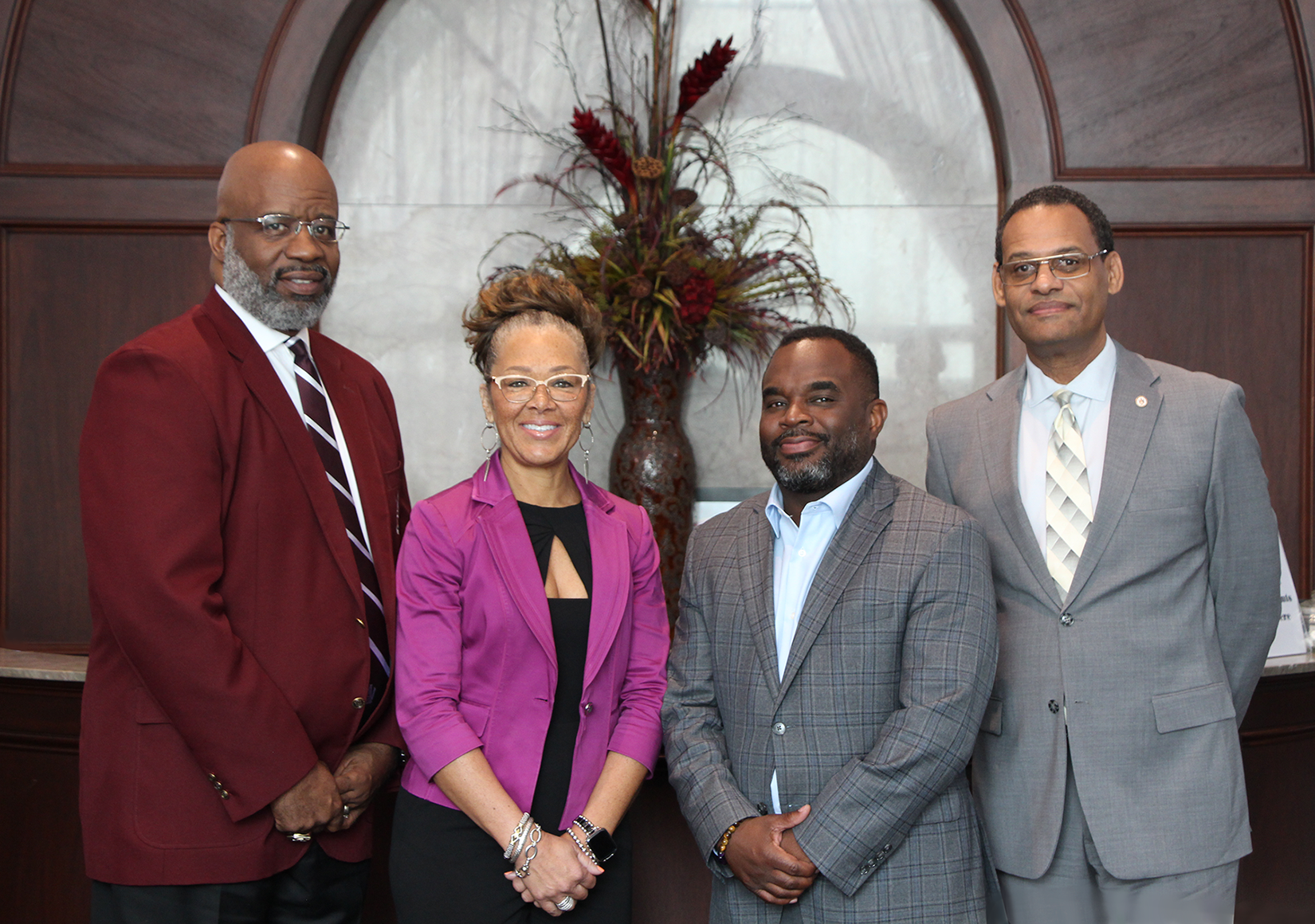 L-R Board President Pro Tempore Watts, Trustee Richardson, Trustee Williams, President Wims