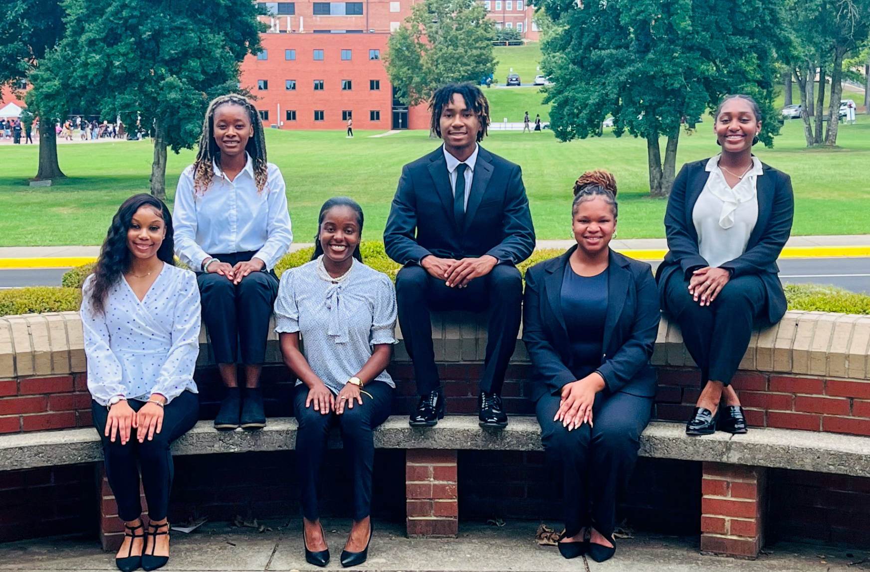 Chyna Ricks, Treasurer; Nachaka Lizubuho, Parliamentarian; Aaryn Johnston, Vice President; William Harris, Recording Secretary; Ashanti Henderson, President; and Santia Rodgers, Financial Secretary