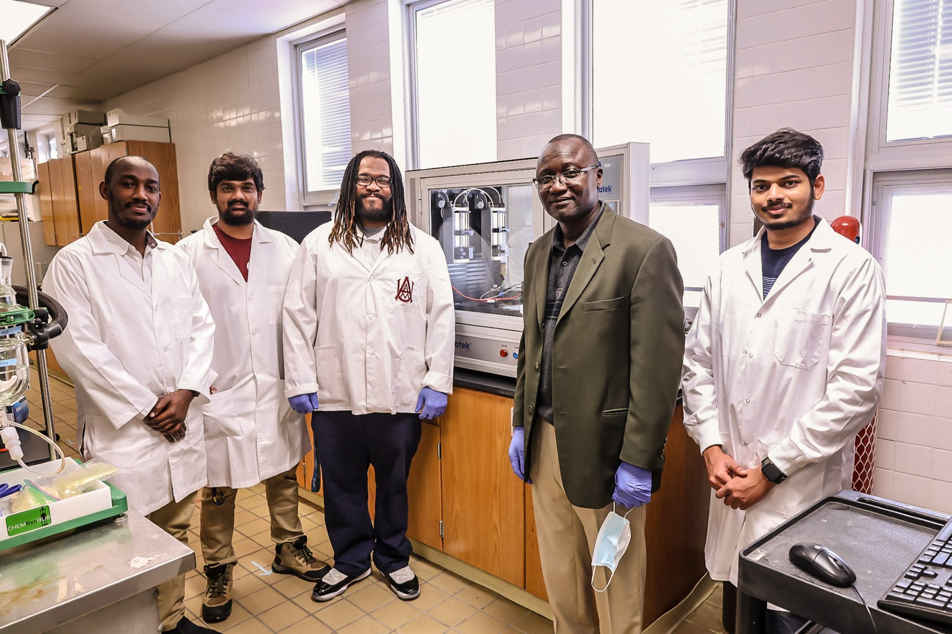 Master's Student Salim Mugabo, Ph.D. Student Vinay Madala, Ph.D. Candidate Aaron Dudley, Principal Investigator Dr. Lamin Kassama, Master's Student Manikanta Sri Sai Kunisetty 