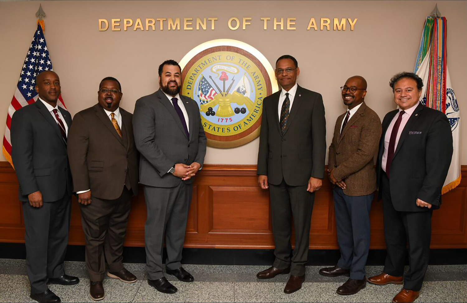 President Daniel K. Wims, Vice President of Governmental Affairs and External Relations Shannon Reeves,Vice President of Research and Economic Development Dr. Majed El-Dweik, and Taurus Smith of AAMU Military Affairs