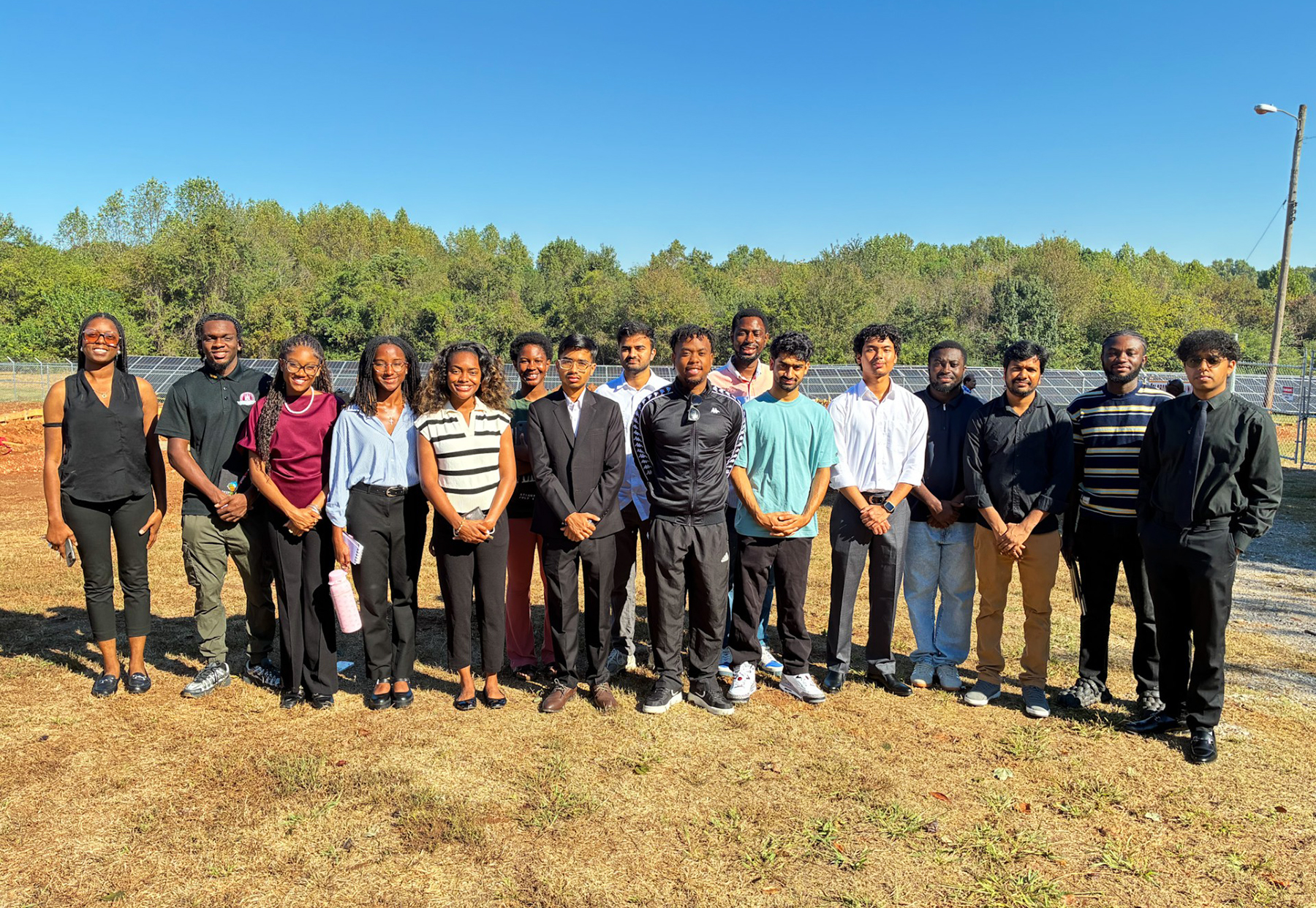 Alabama A&M University students participating in an interdisciplinary workforce development project gather near the campus solar farm, where they are exploring opportunities to integrate renewable energy, agriculture, technology and student-friendly spaces.