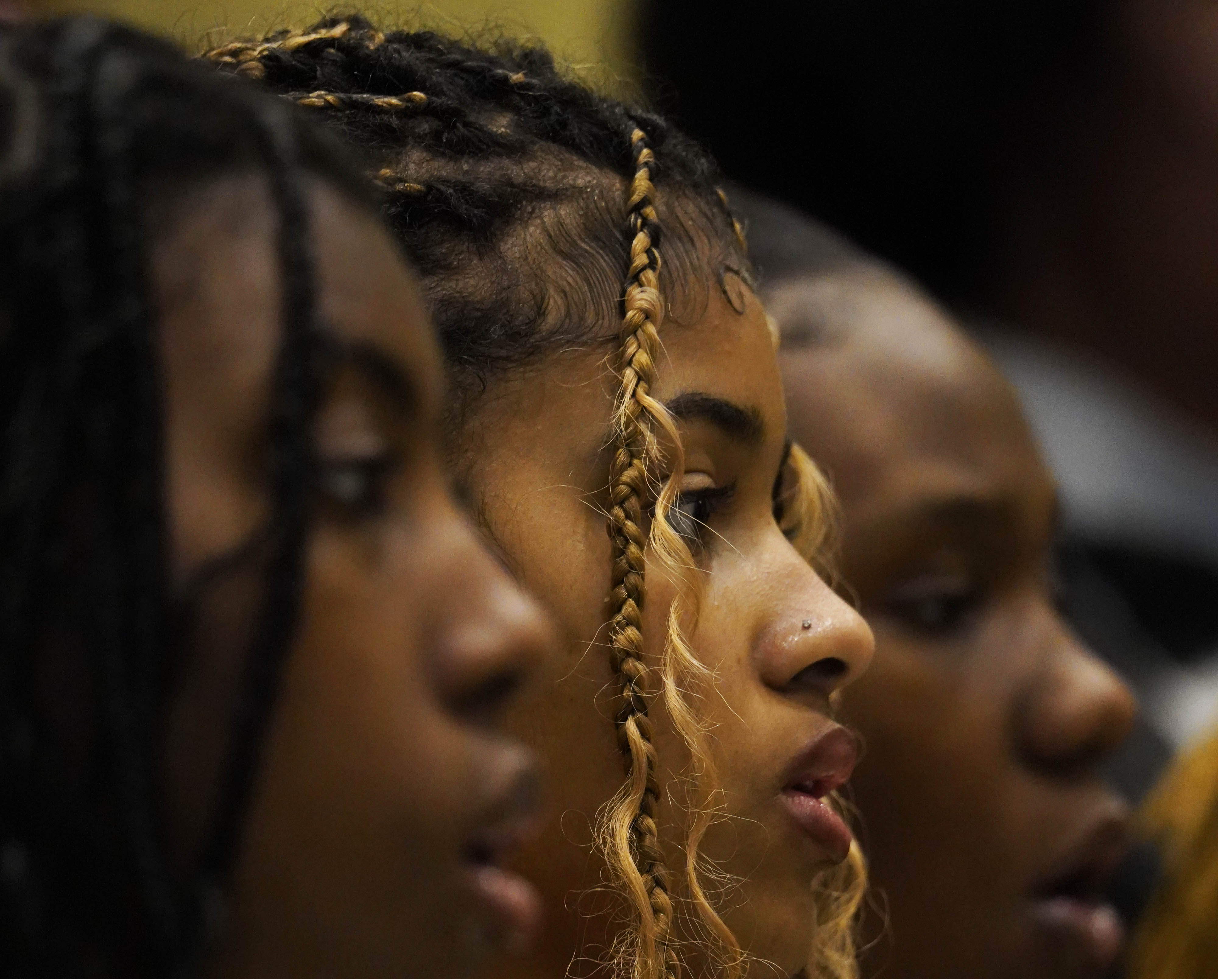 Three female members of the Alabama A&M University Choir Singing