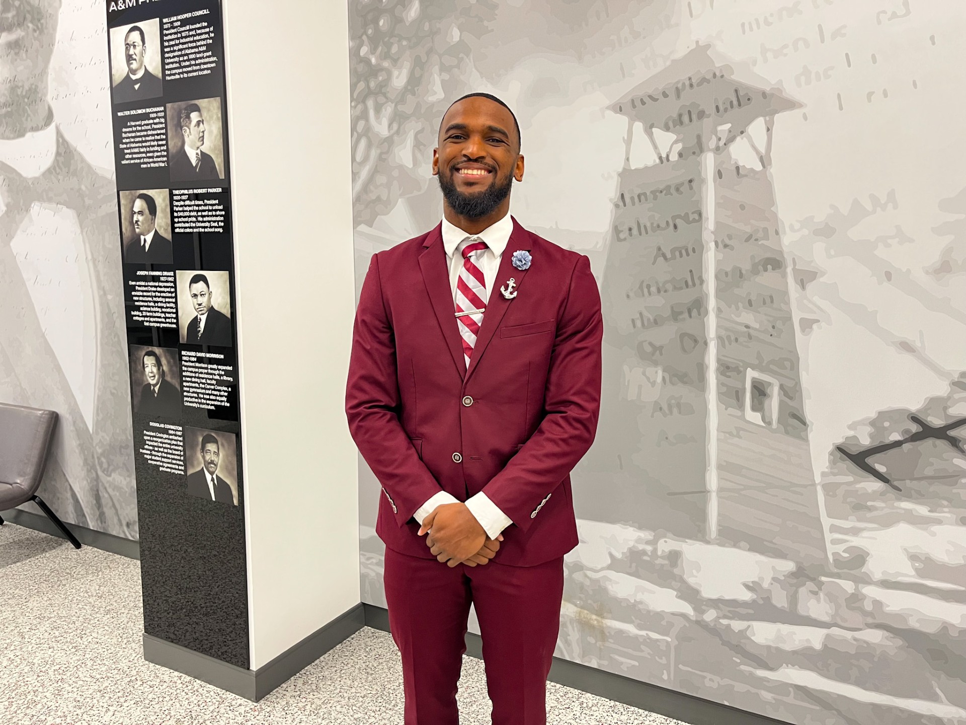 Anthony Coleman smiling in the AAMU Event Center lobby