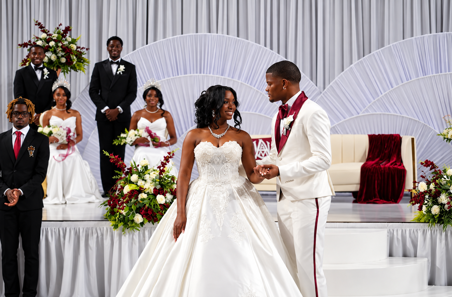 Niyah Cameron, the 76th Miss Alabama A&M University, and Jeremiah Hunt, the second Mister Alabama A&M University, share a moment during the 2026 coronation ceremony Friday, Oct. 9, at the AAMU Event Center.