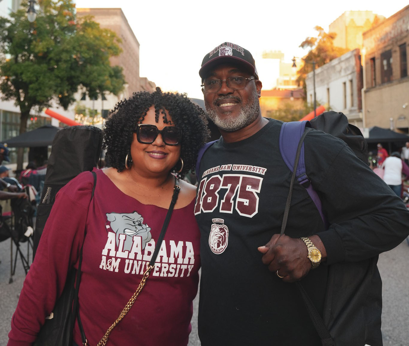 Couple Wearing AAMU Gear in downtown Birmingham