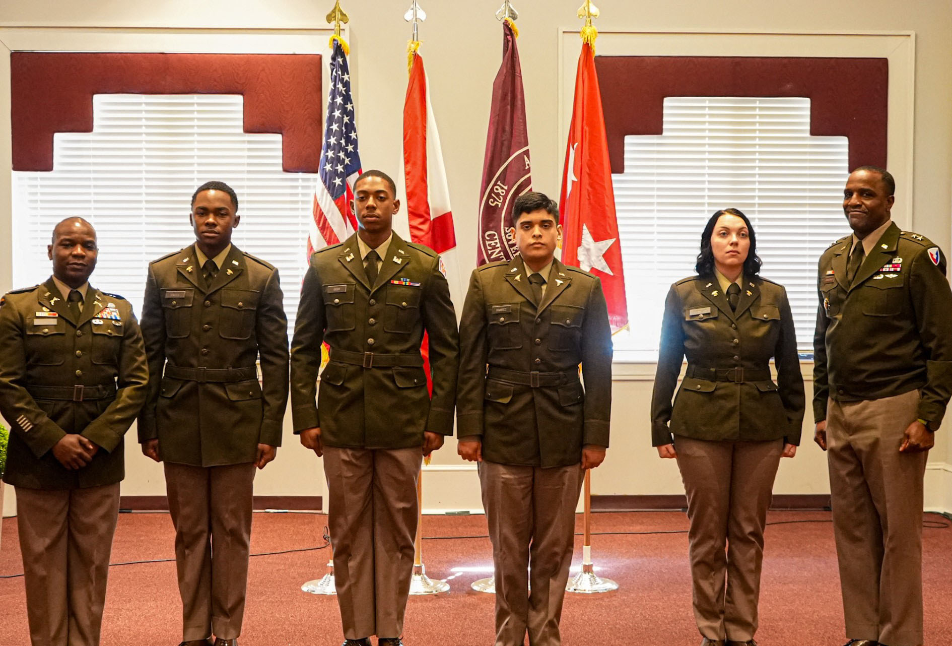 LTC Early Howard Jr., 2nd Lt. Nathaniel Bartee; 2nd Lt. Aaron Gibbs; 2nd Lt. Gabriel Ramirez; 2nd Lt. Kayla Thompson; Major General Gavin A. Lawrence