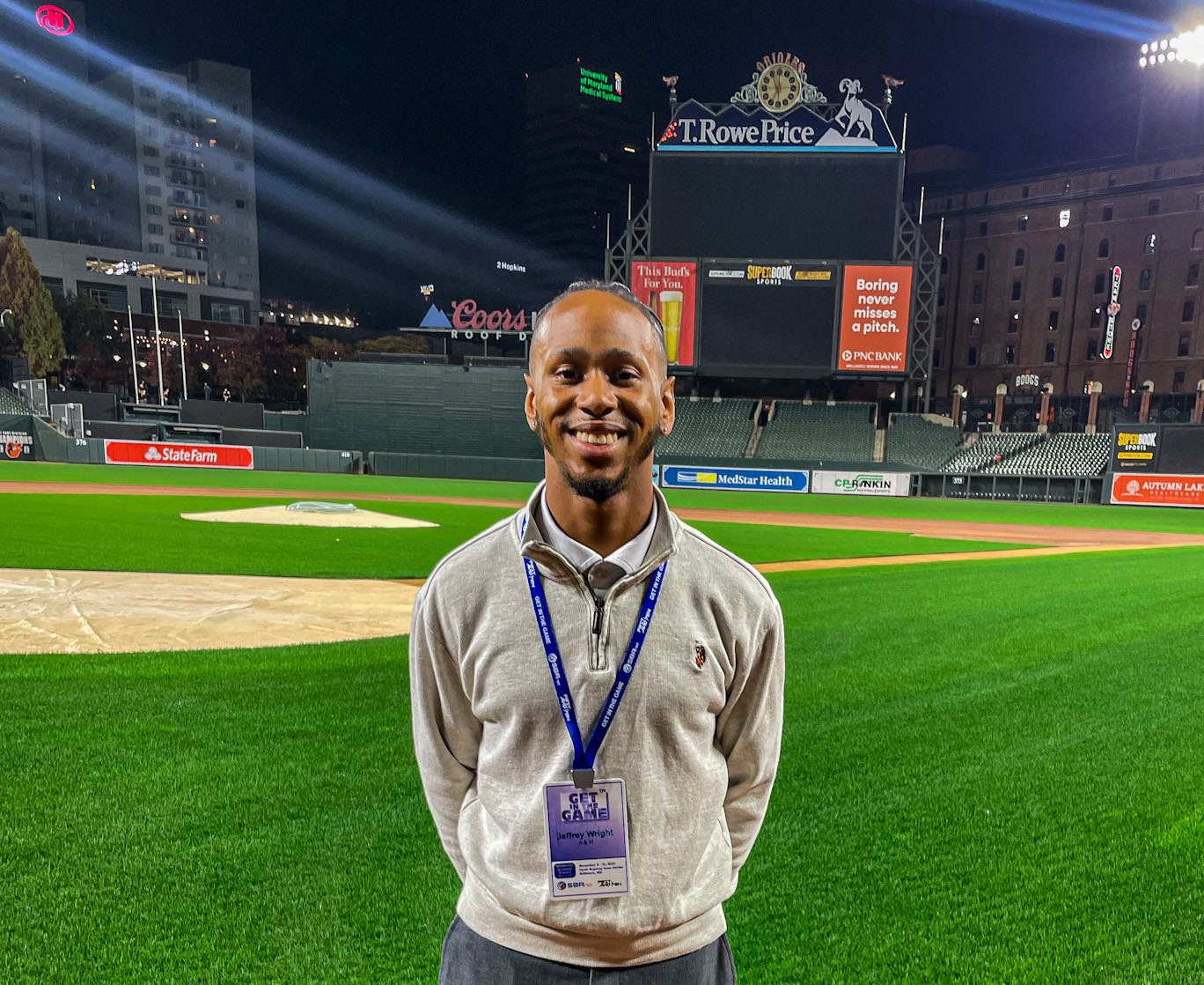 Jeffrey Wright Stands on the Field in Oriole Park at Camden Yards