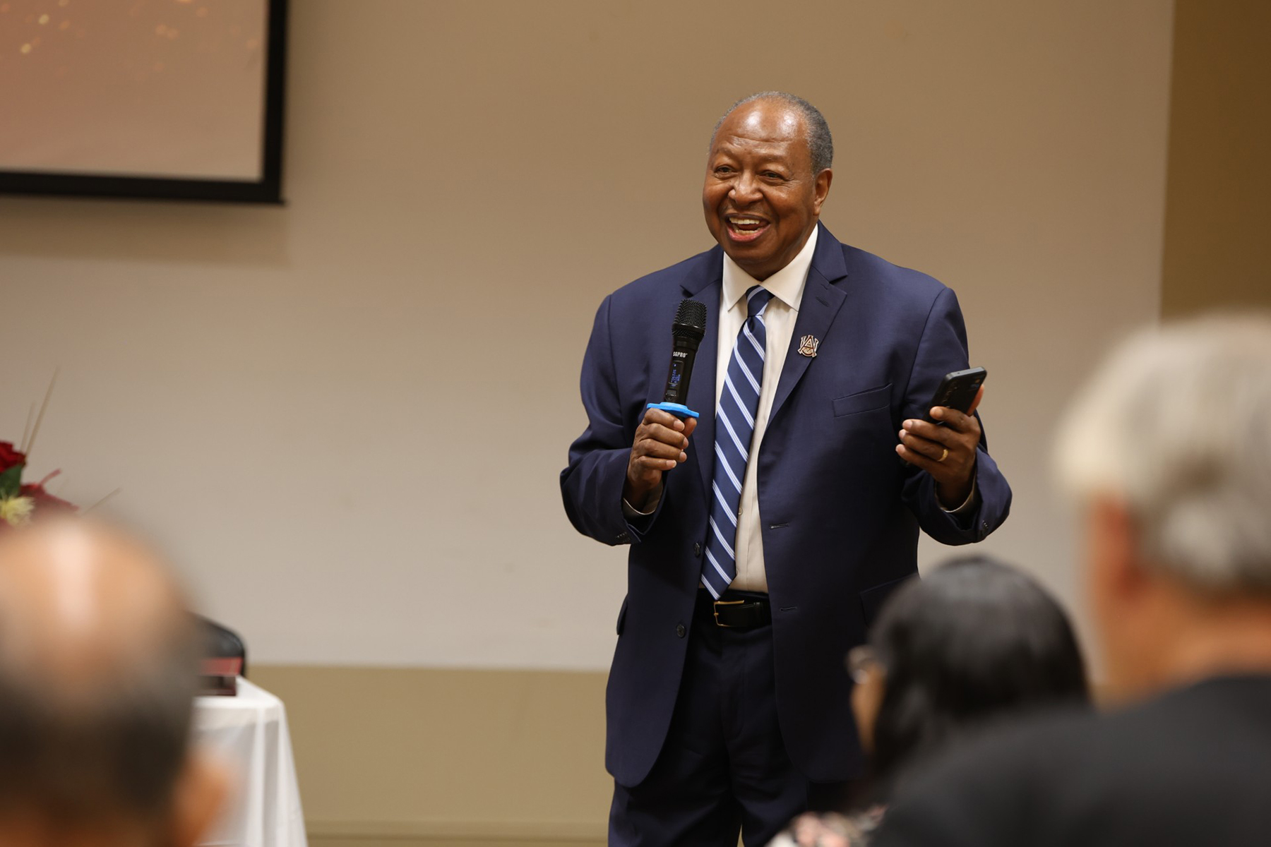 Dr. Matthew Edwards addresses audience during his retirement during his retirement celebration at Alabama A&M University’s Agricultural Research Center.