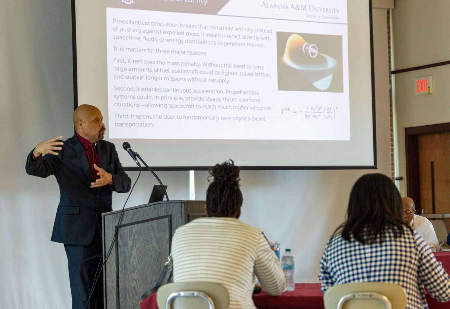 Dr. Chance Glenn shares advanced propulsion research with U.S. Space Command Representatives.