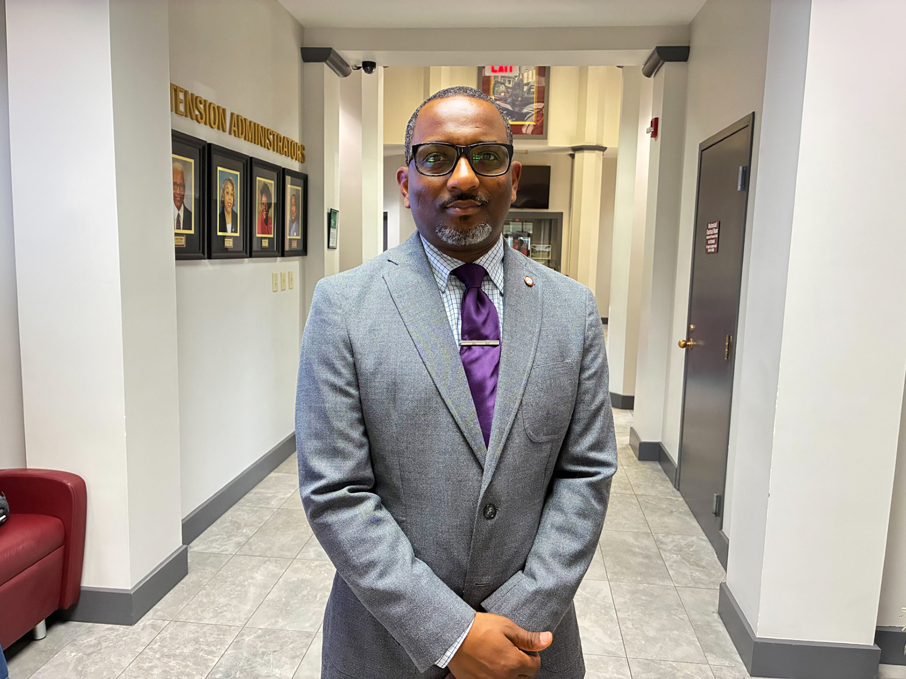 Dr. Douglas LaVergne stands inside Dawson Building on the Alabama A&M University campus.