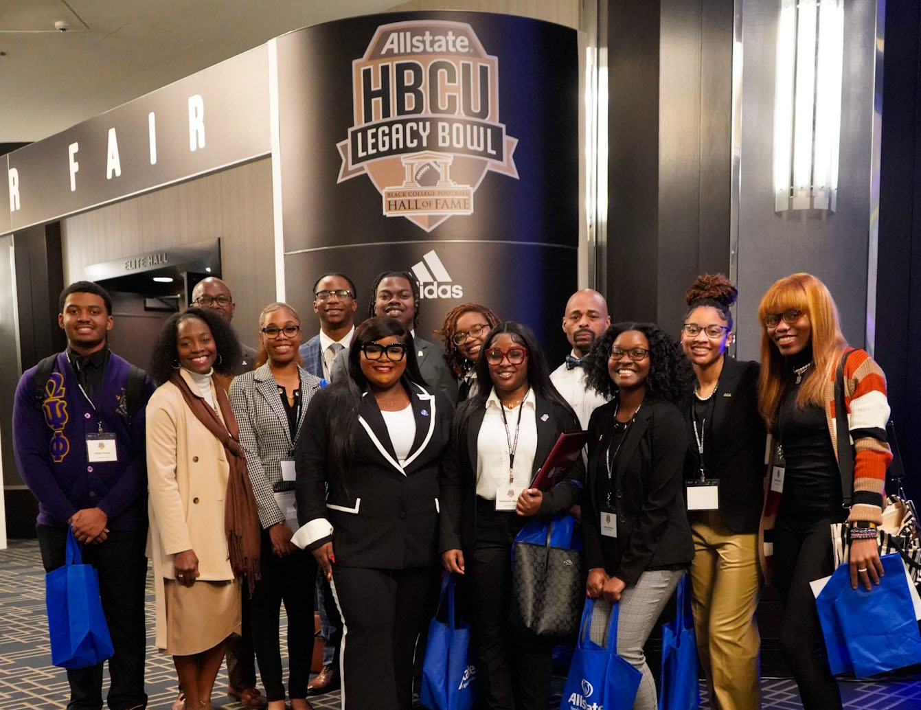 AAMU Students and Faculty gather for a group photo at the HBCU Legacy Bowl Career Fair