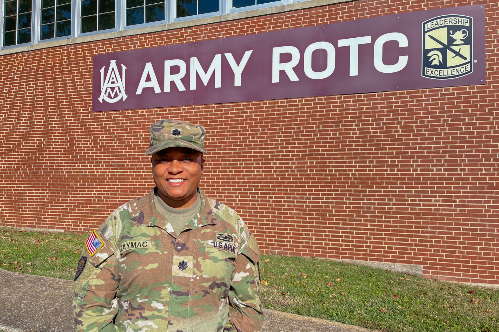 LTC Diana J. A’Xaymac stands outside the ROTC Building on the AAMU Campus