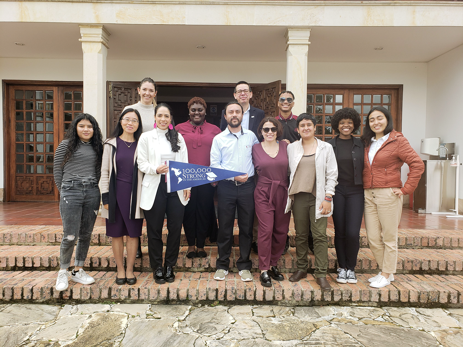 Dr. Zhang, Dr. Valentina Iscaro, A&M Entrepreneurship Faculty and three AAMU students at the 100,000 Strone in the Americas-South Mobility Program at LASABA in Columbia in June of 2022