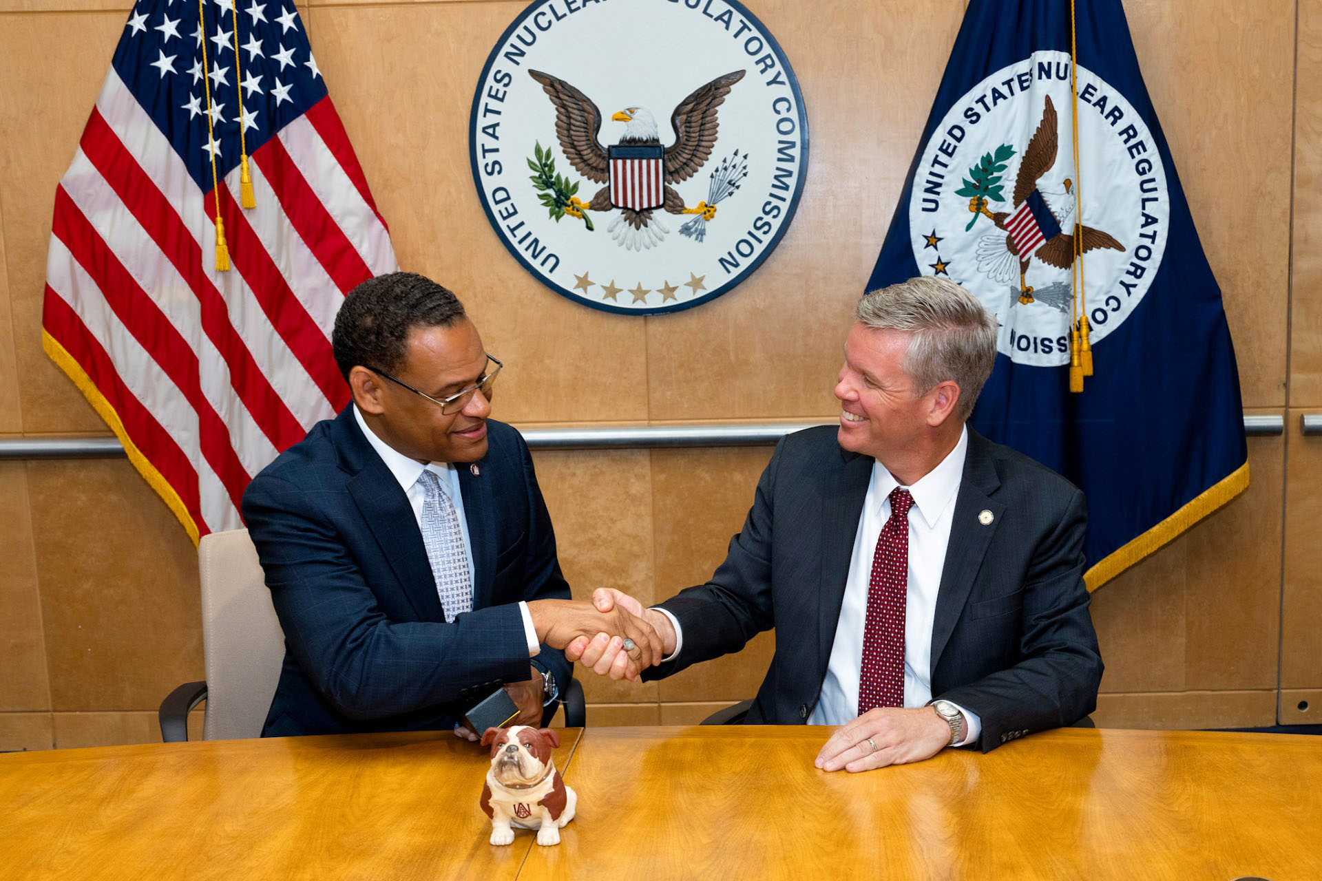 Alabama A&M University President Daniel K. Wims Shakes Hands with the Honorable Christopher T. Hanson, Chair of the U.S. Nuclear Regulatory Commission in Rockville, Maryland