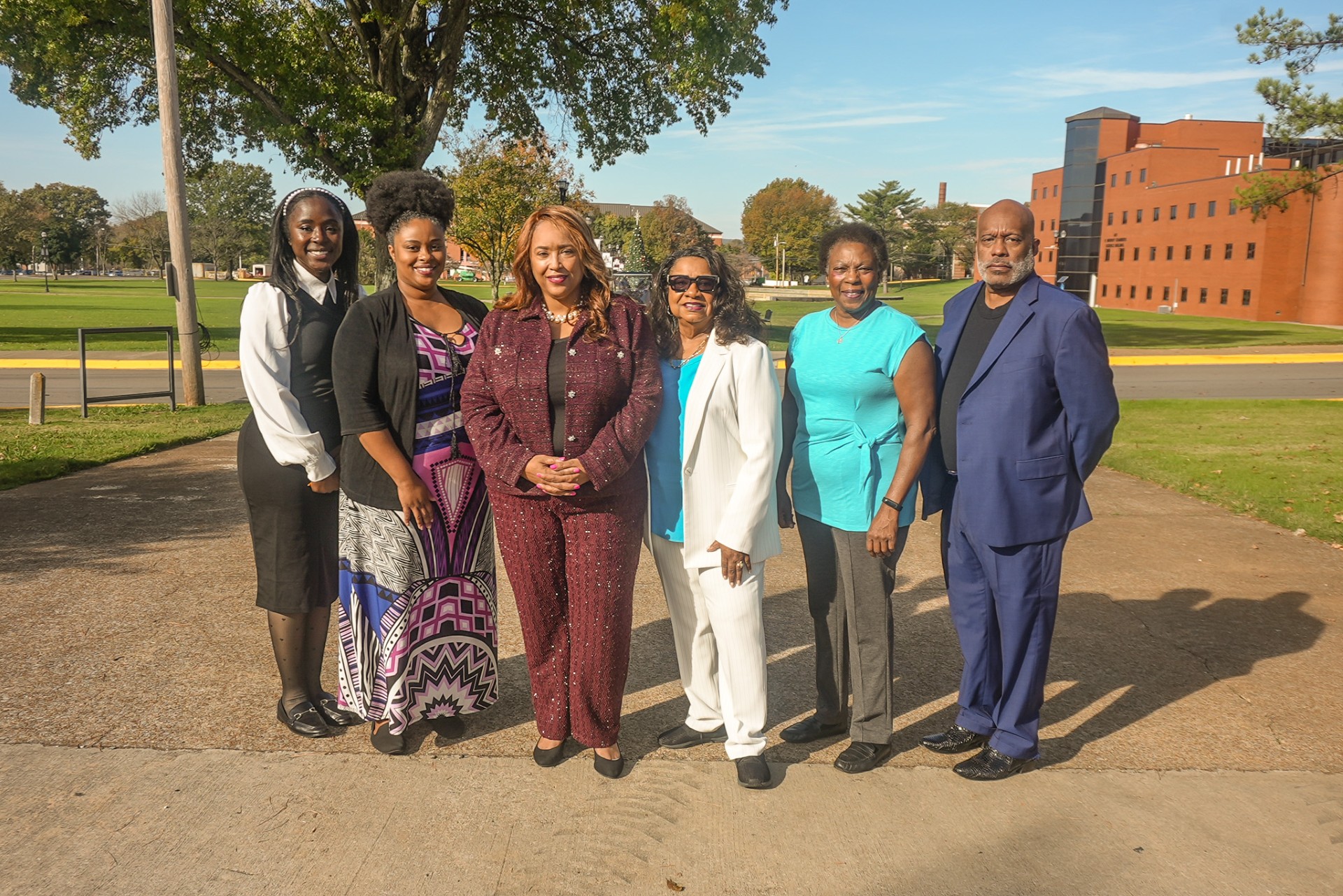 Dr. CyTique Davis, assistant professor; Dr. Adrienne Vaughan-Parham, undergraduate psychology coordinator; Dr. Tonya Davis, department chair; Evelyn Smith, department secretary; Dr. Leath Bennett, associate professor Dr. Sam Baker, alum and president of the Department of Psychology & Counseling Advisory Board