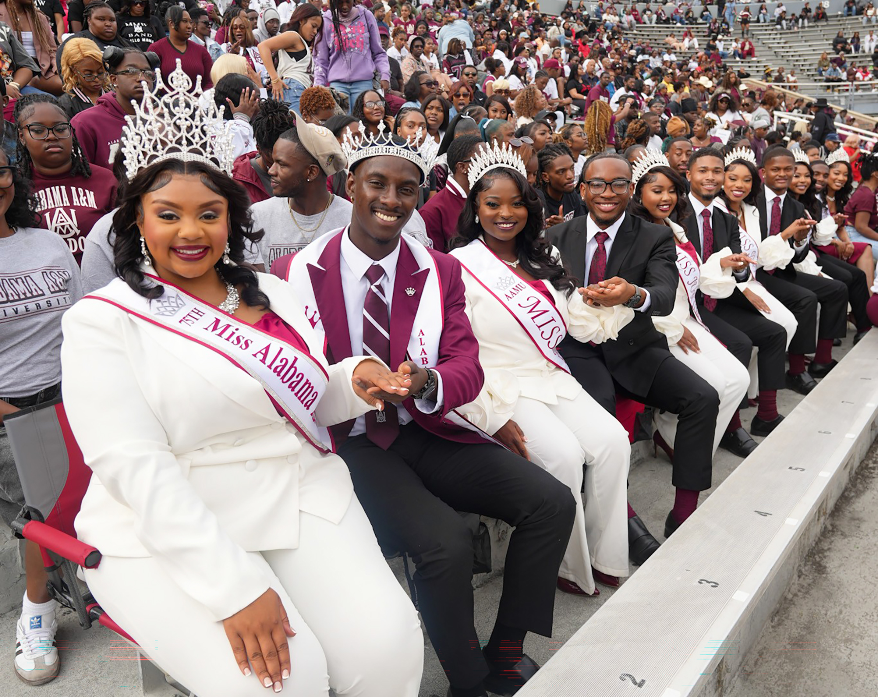 AAMU Royal Court seated in stadium during 2025 Football Game