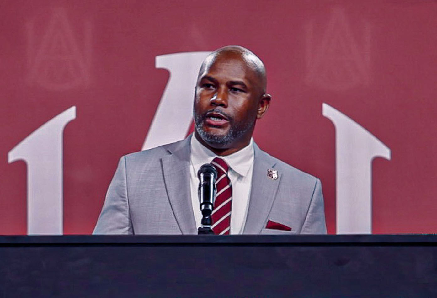 New Head Football Coach Sam Shade addresses media at Event Center news conference