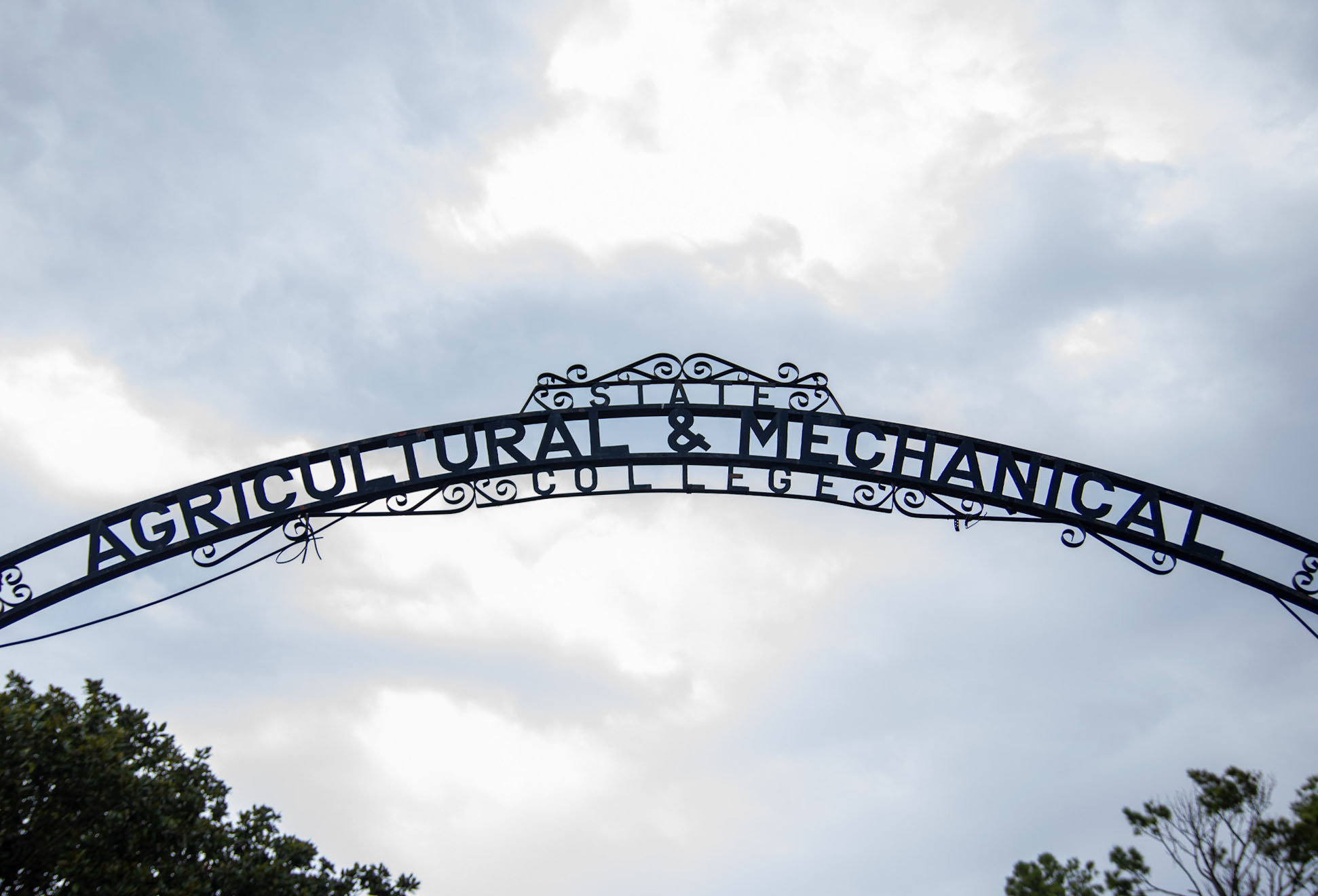 Alabama Agricultural & Mechanical College signage above the Dr. William Hooper Councill statue on campus