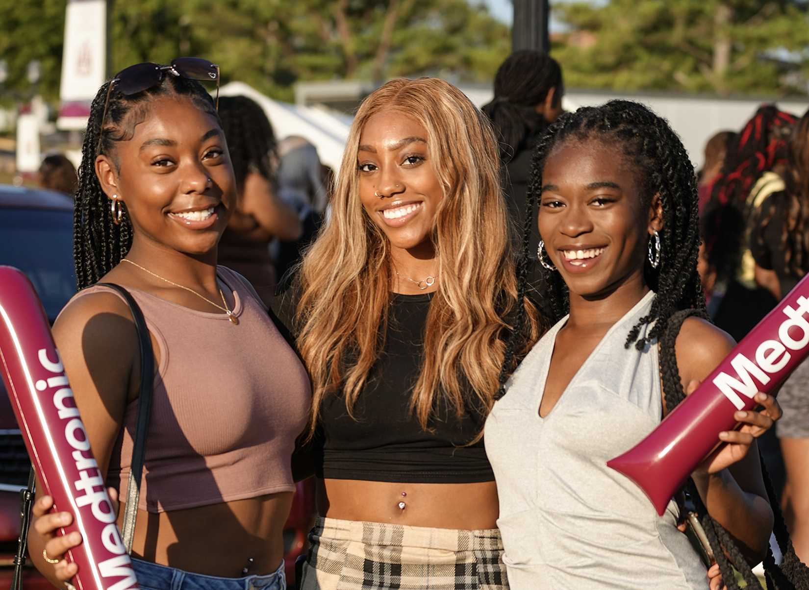 Students smiling on the Quad