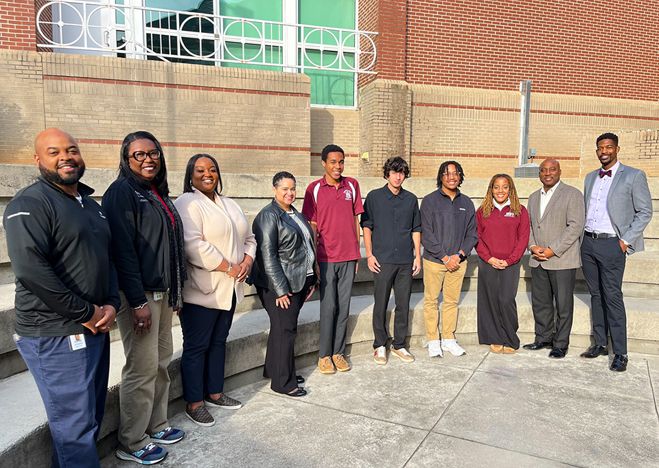Joseph White, human resources, local Toyota plant; Latonya Mumpfield, director of human resources, local Toyota plant; Angel Lee, AAMU CDS interim director; Brittney Degraffenried-Lee, career counselor, AAMU College of Business and Public Affairs; Tyler Newman; Augustin Marquez; Eric Wilson; Khamorie Harrison; Darryn Hyman, Toyota Leadership Academy; and Justin Smith, Toyota Eastern Regional Sales Manager