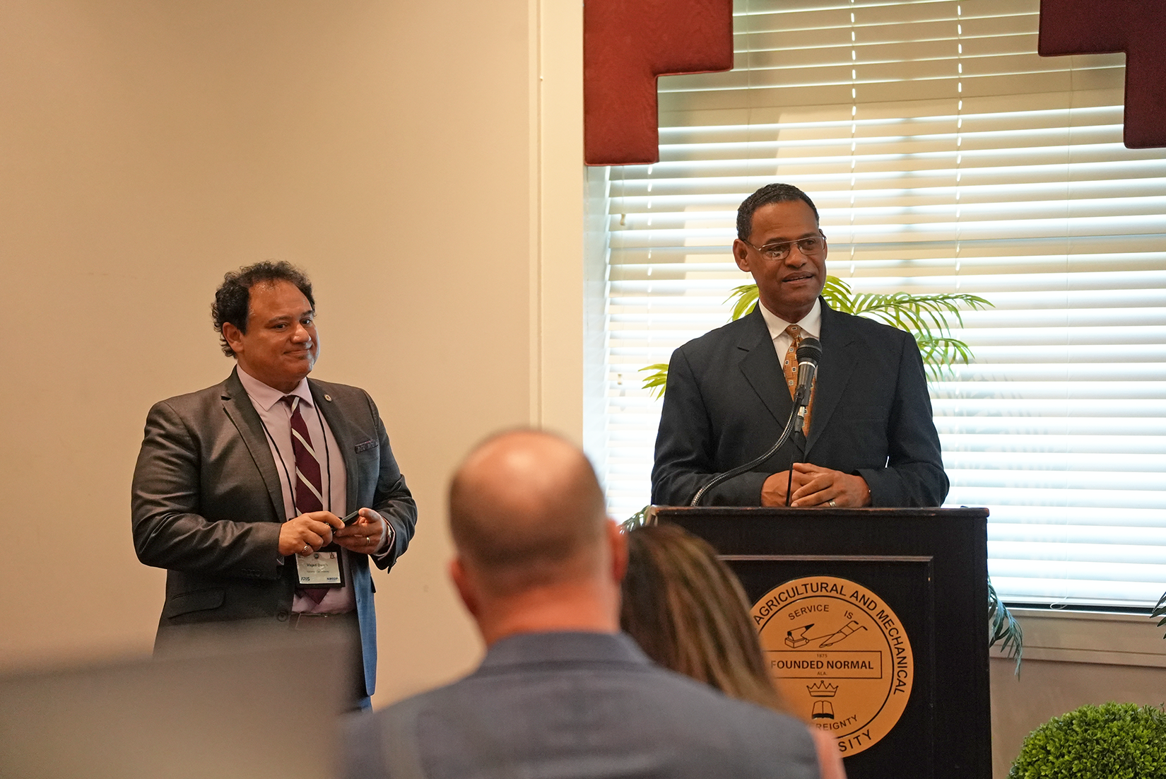 AAMU President Dr. Daniel K. Wims Addresses APLU Conference as Vice President for Research and Economic Development at Alabama A&M, Dr. Majed Dweik looks on