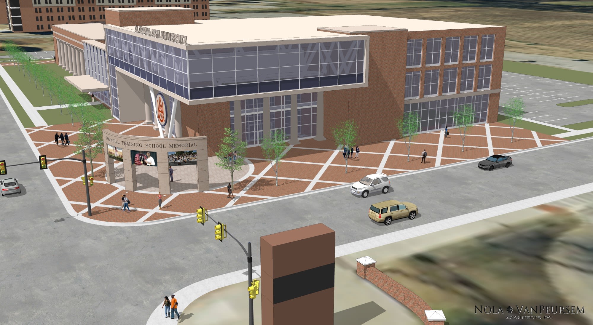 A rendering of the planned student amenities building.