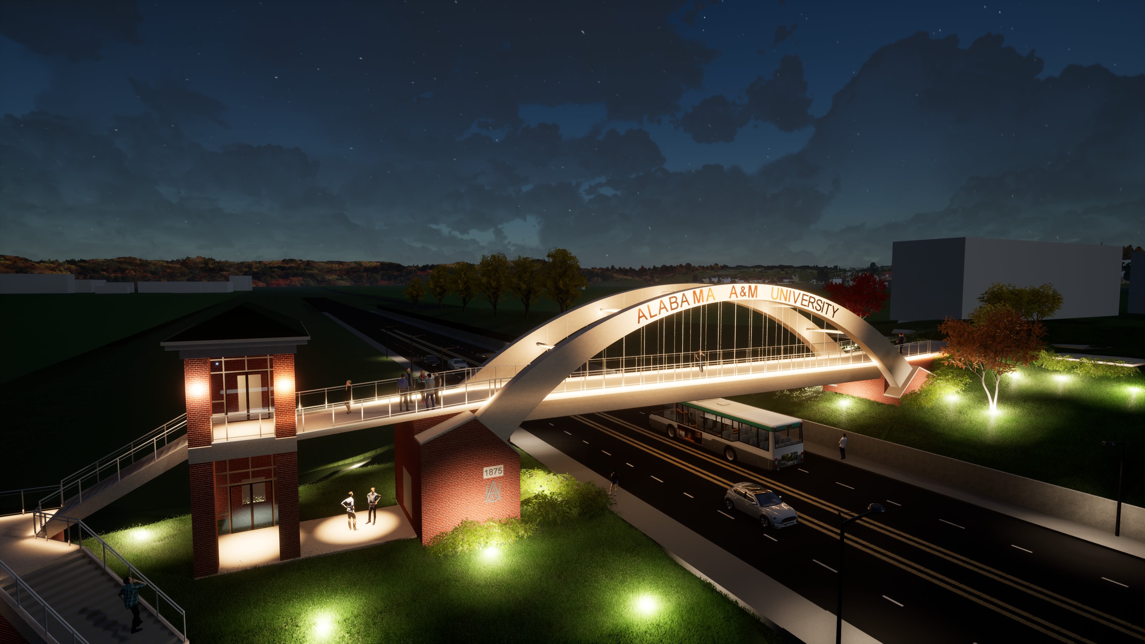 A rendering of the planned Meridian Street pedestrian bridge.