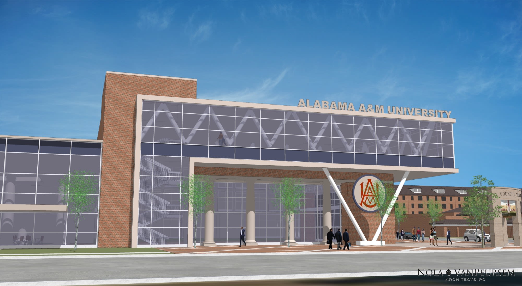 A rendering of the planned student amenities building.