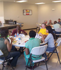 Agribition Center concession area with people eating