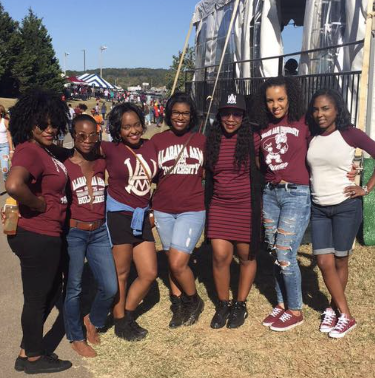 Camille Allen third from the left with six friend at the 2016 AAMU Homecoming Game