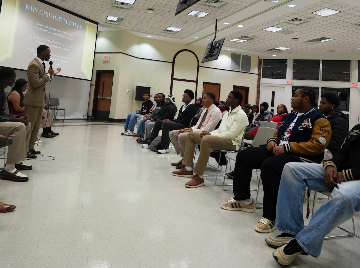 Isiah Taylor starts panel discussion on chivalry in the AAMU Multipurpose Room