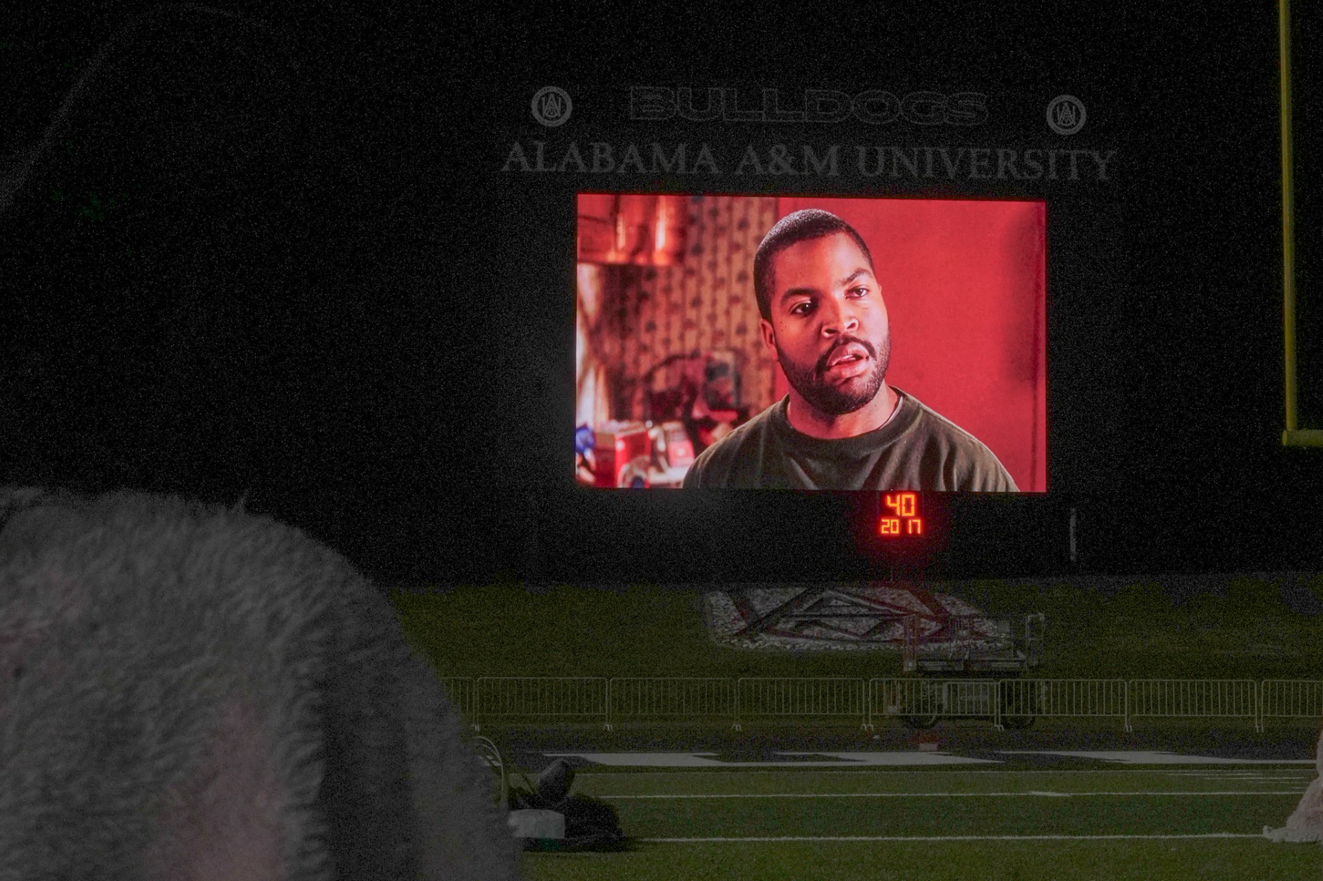Criag from "Friday" on the video board at Louis Crews Stadium