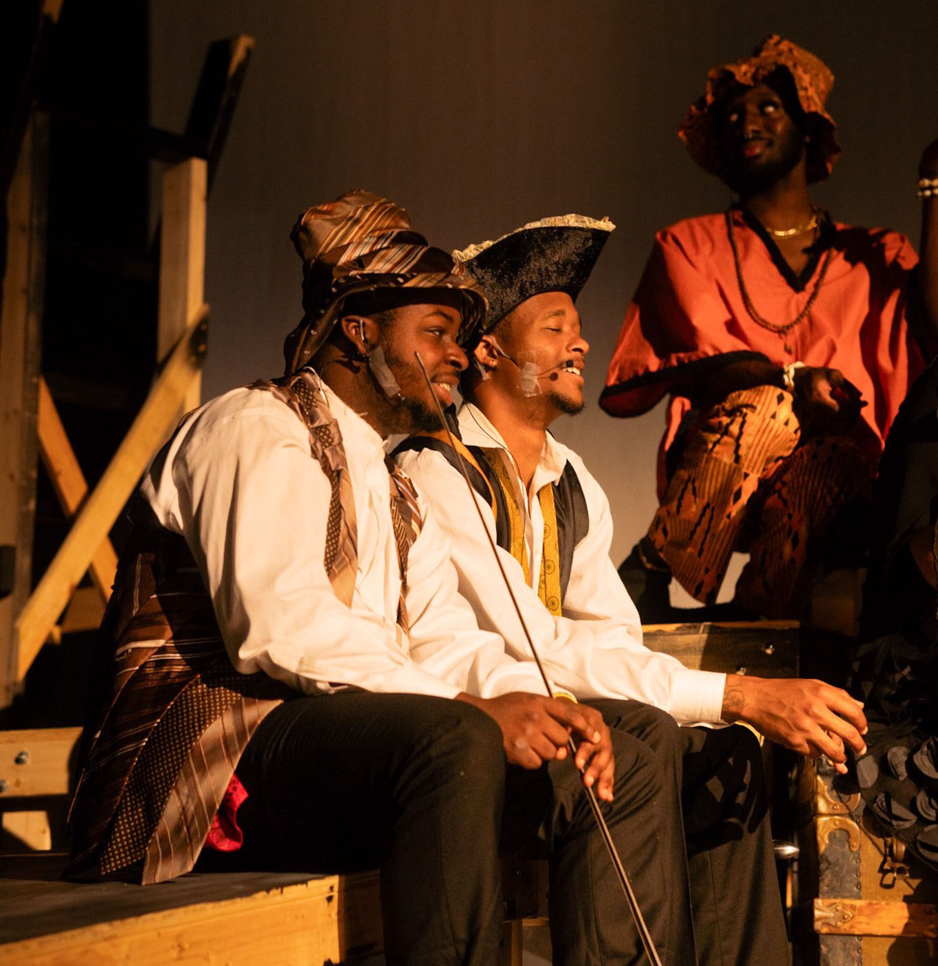 Two male AAMU students on stage performing in "The Tempest