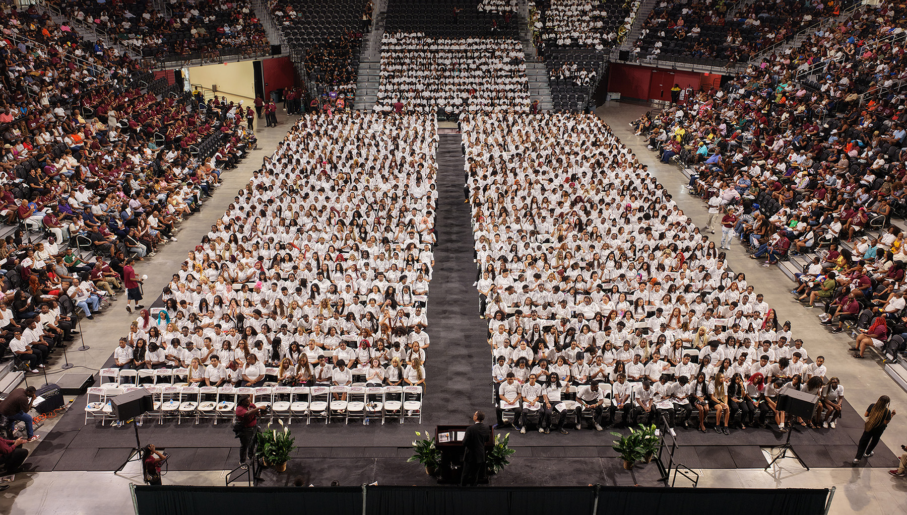 Alabama A&M University’s incoming freshmen fill the Event Center during the August 2026 Freshman Torch Lighting Ceremony. The University welcomed 2,711 first-time students this fall, contributing to a record enrollment of 8,256.