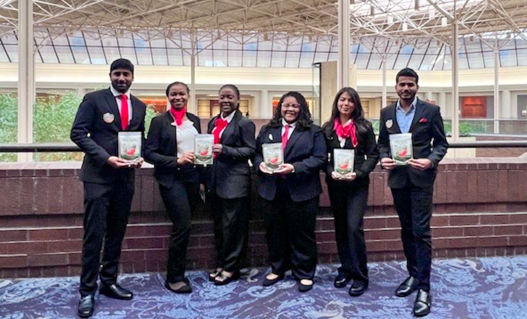 (Photo L-R) Karthik Medabalimi (Group Leader), Vanessa Njoku, Karyn Rose, Kristian Gooden, Maria Ximena Martinez, and Manideep Busarapu). 