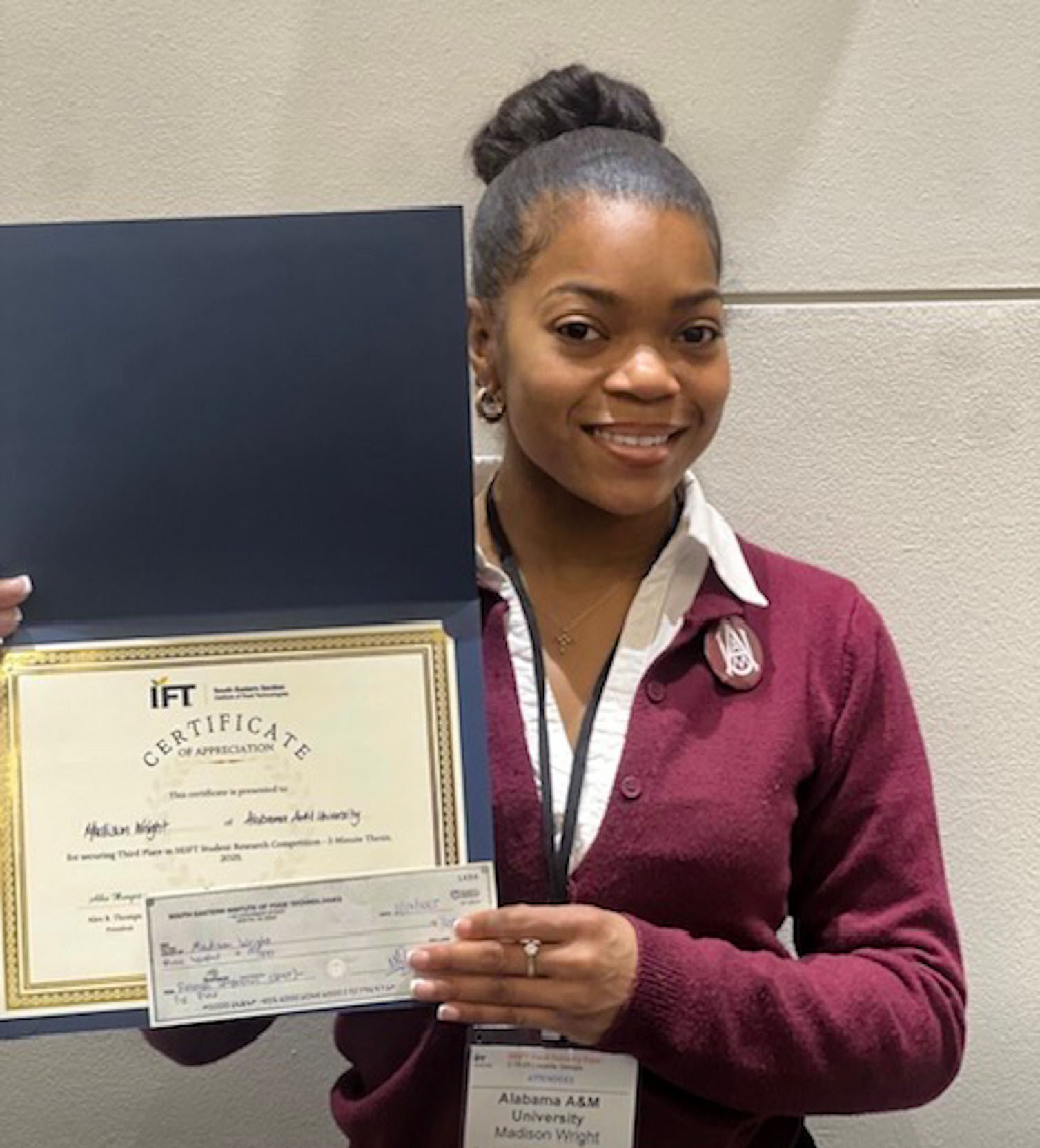 Madison Wright Holds IFT Certificate