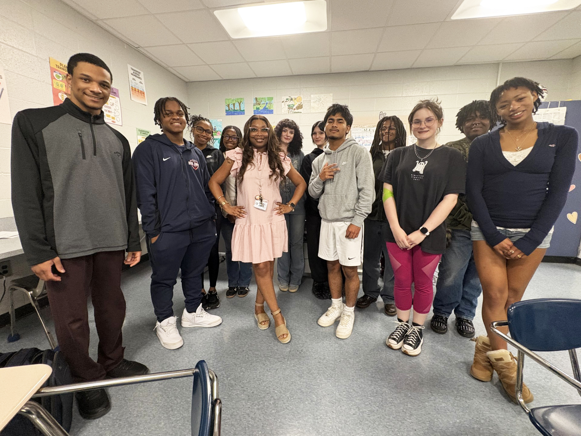 First-year-science-teacher-Jamya Williams with some of her students at Bob Jones High School