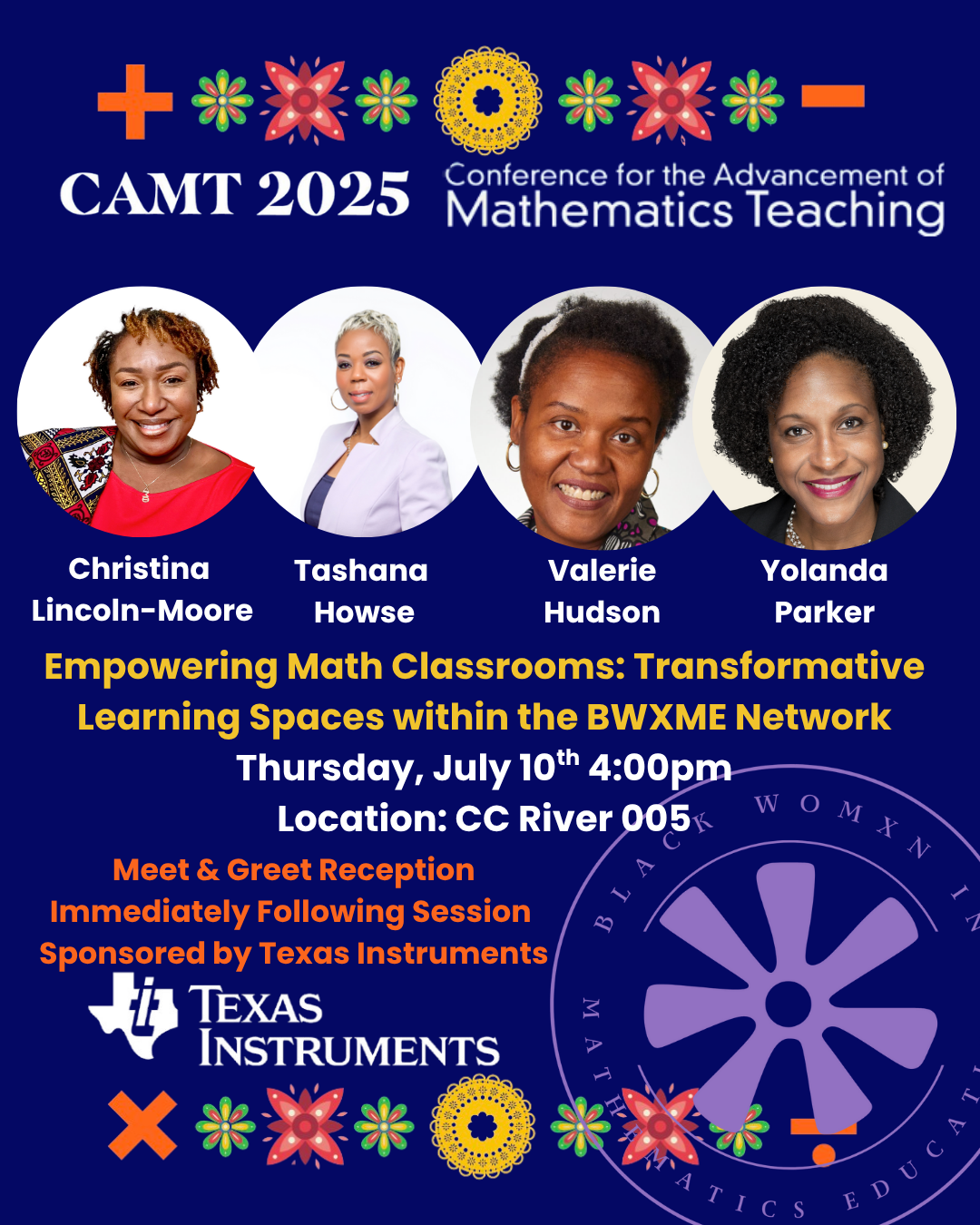 CAMT graphic featuring a headshot of Lincoln-Moore and three other speakers