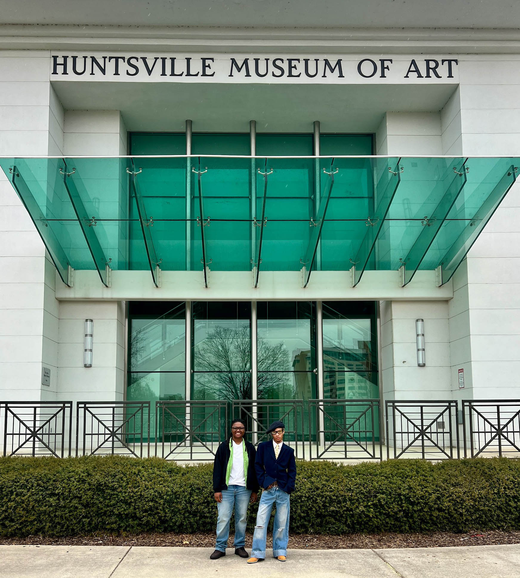 Quentell Pentecost and Somara Butchers stand outside the Huntsville Musuem of Art