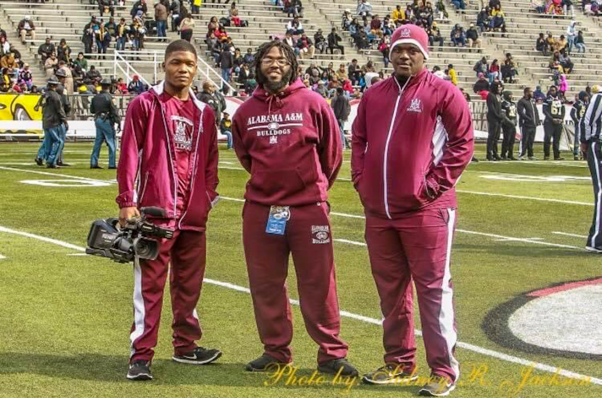 Da'Vonta Ealy and Marlon Sanders with a Fellow AAMU videographer at the Magic City Classic