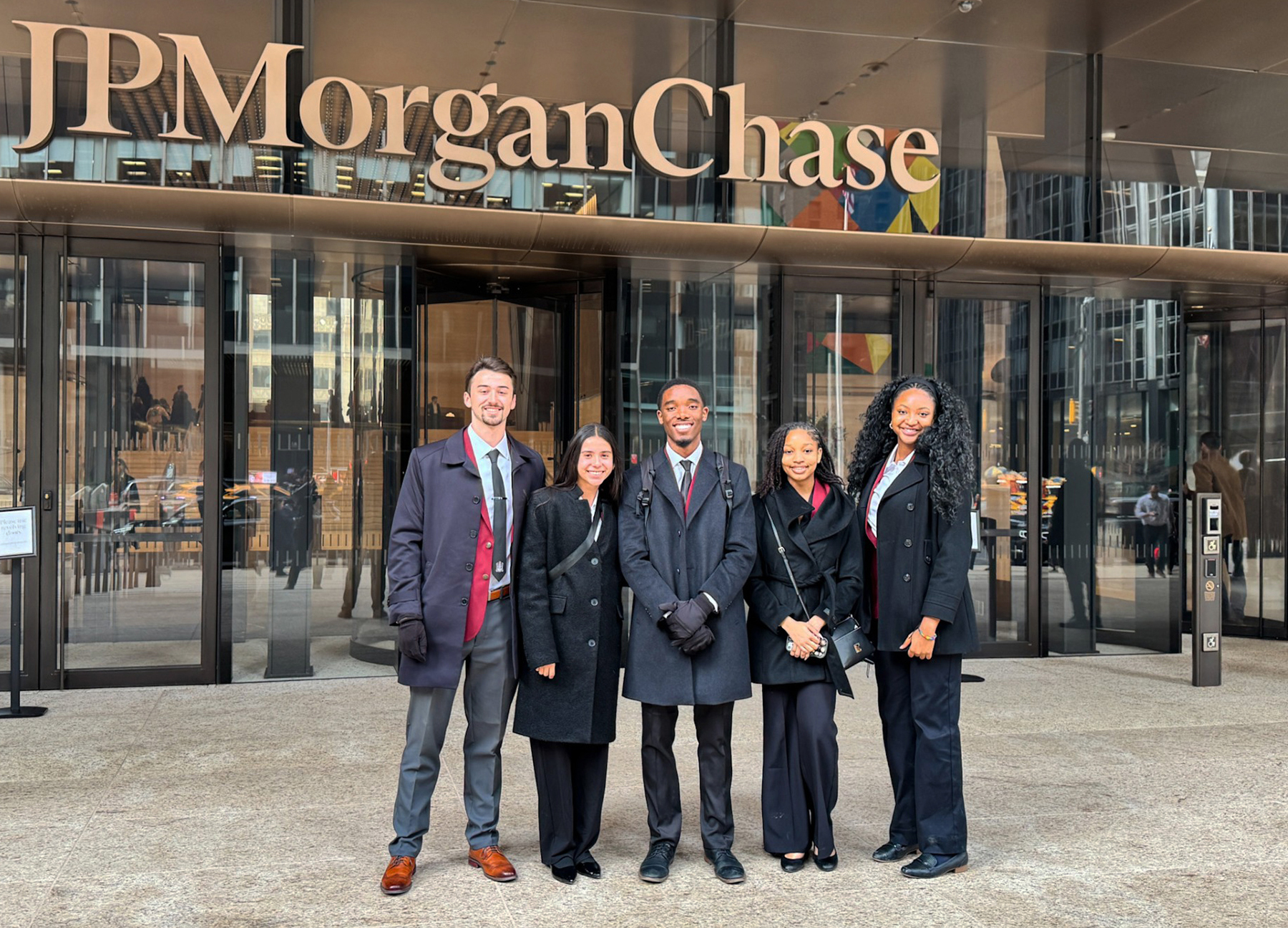 Five AAMU students outside JPMorgan Chase