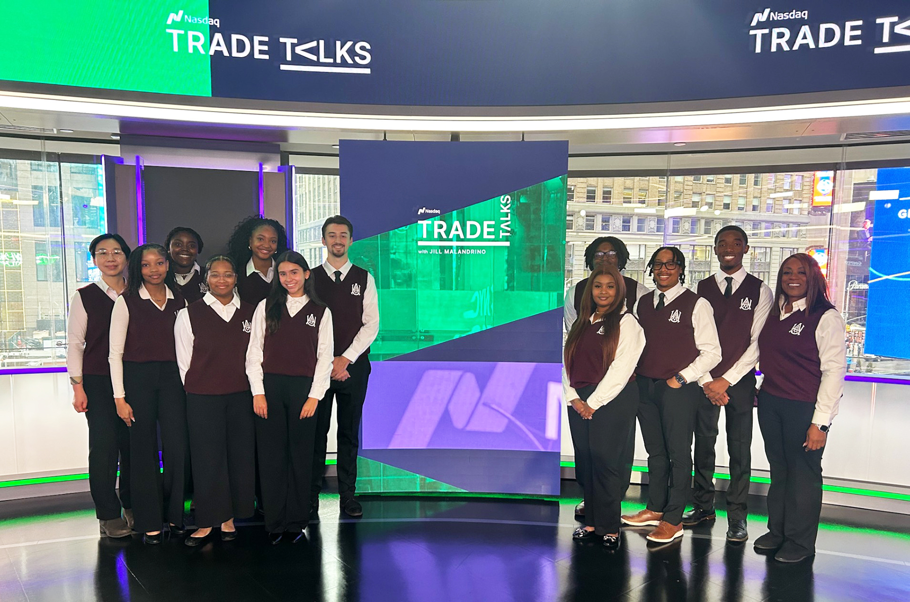 AAMU students and two faculty members at Nasdaq