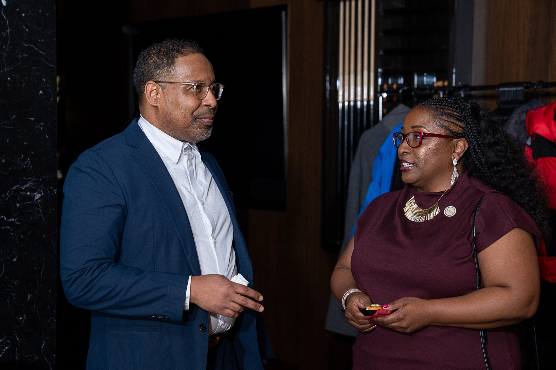 Two AAMU alumni speak to each other at New York Torchbearer event