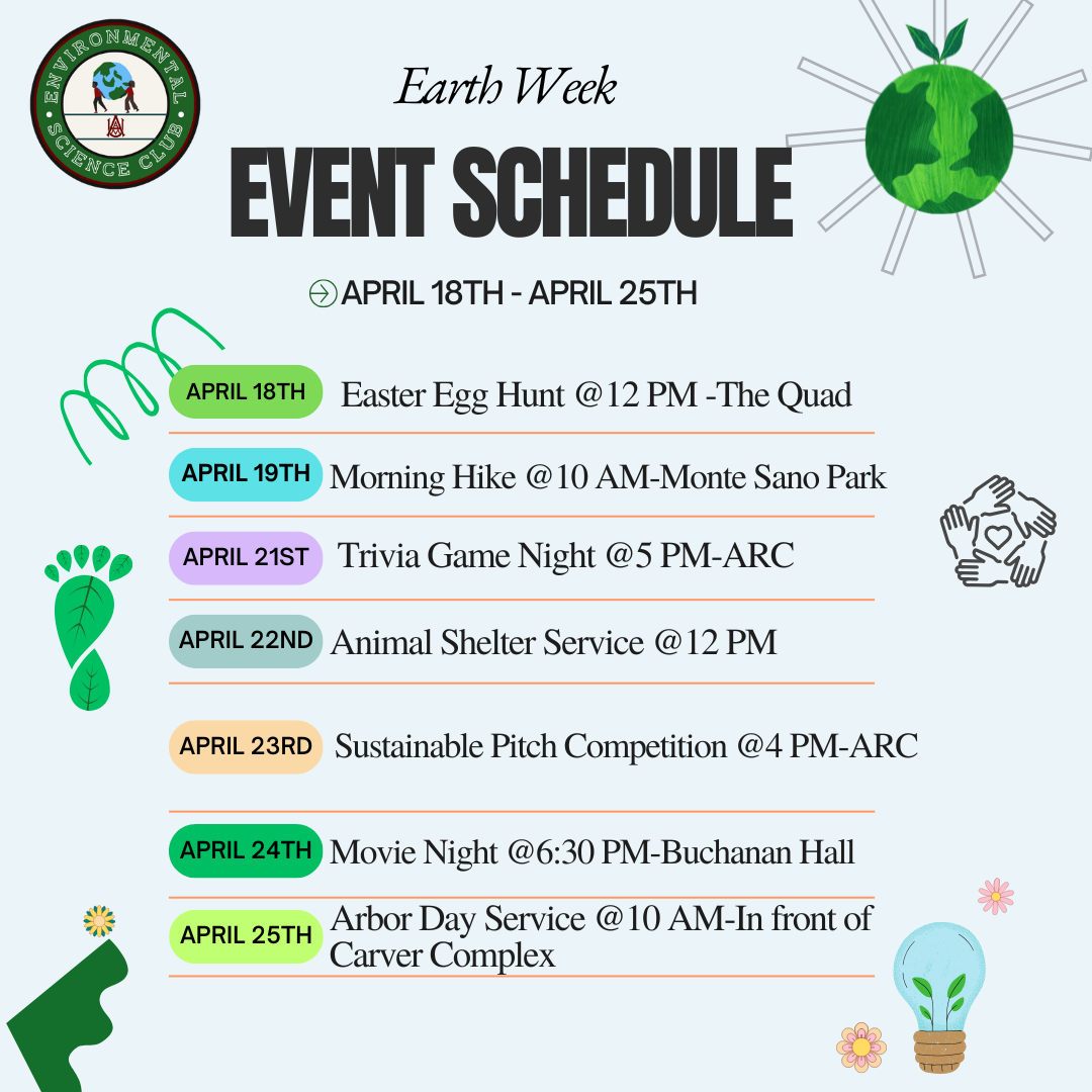 AAMU Environmental Science Club Earth Week Schedule