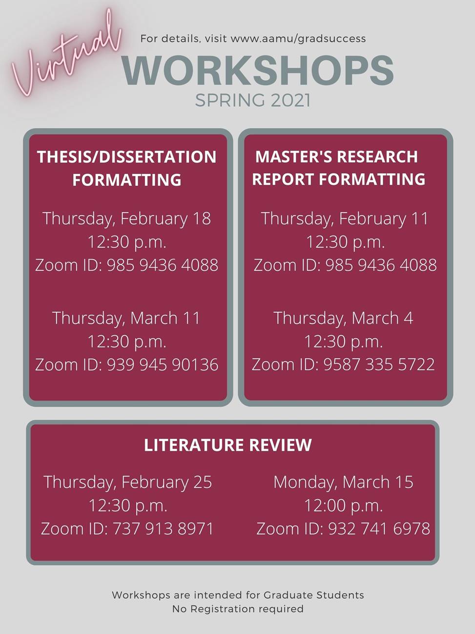 Graduate Student Workshops Flyer