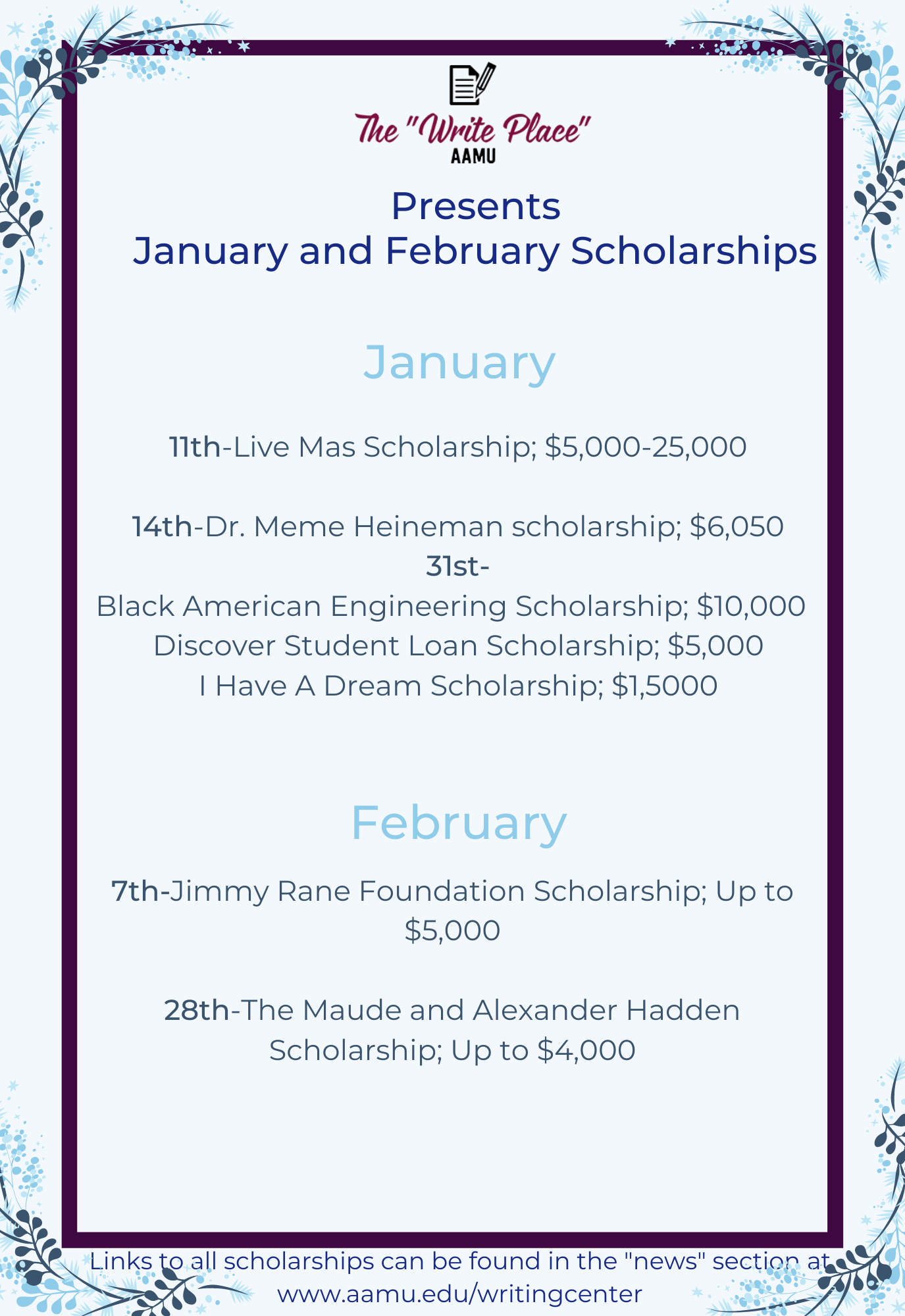 Jan/Feb Scholarships 2022 flyer