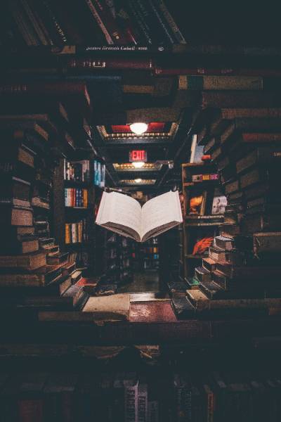Floating book in a circle of books 
